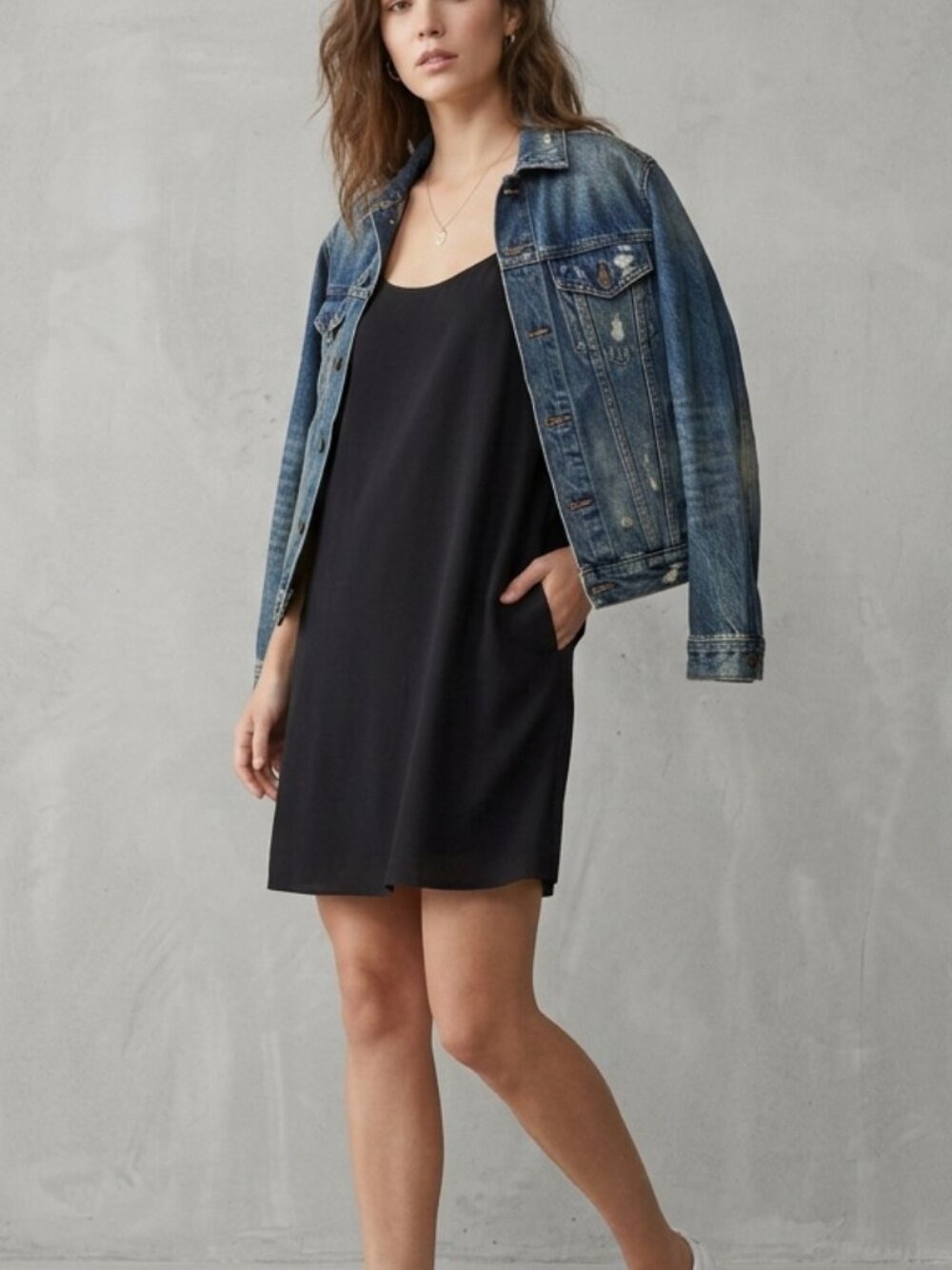 90's Style Minimalist Black Camisole Mini Slip Dress
